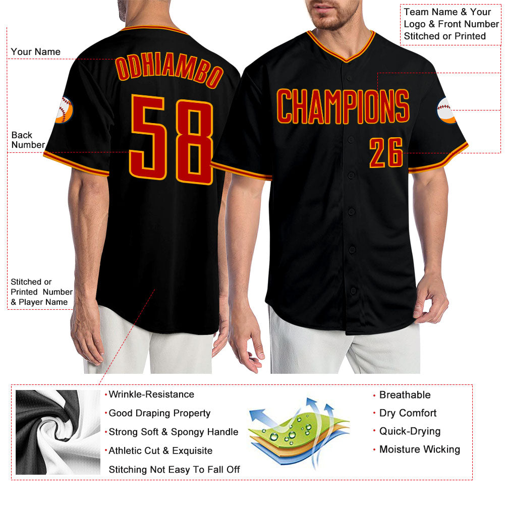 Custom Black Red-Gold Authentic Baseball Jersey