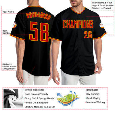 Custom Black Red-Gold Authentic Baseball Jersey