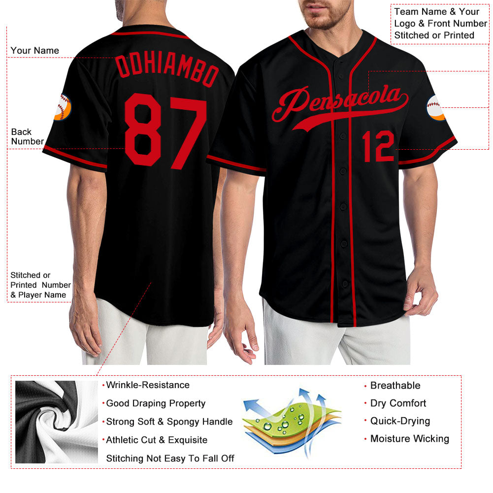 Custom Black Red Authentic Baseball Jersey