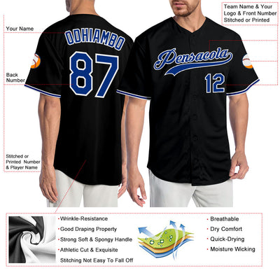 Custom Black Royal-White Authentic Baseball Jersey