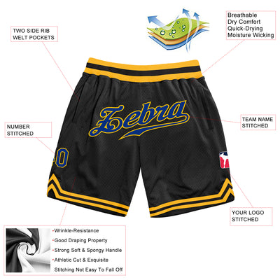 Custom Black Royal-Gold Authentic Throwback Basketball Shorts