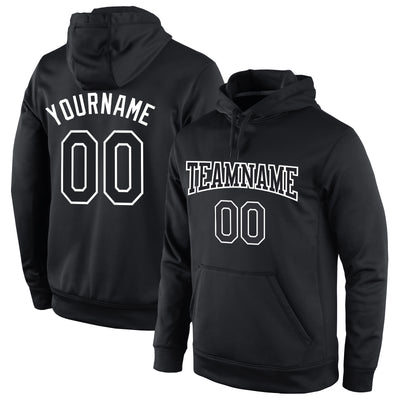 Custom Stitched Black Black-White Sports Pullover Sweatshirt Hoodie