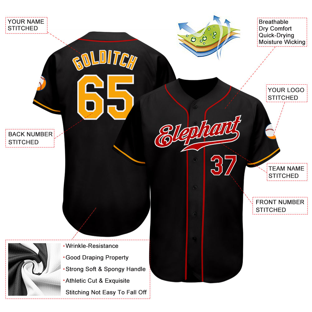 Custom Black Gold-Red Authentic Baseball Jersey