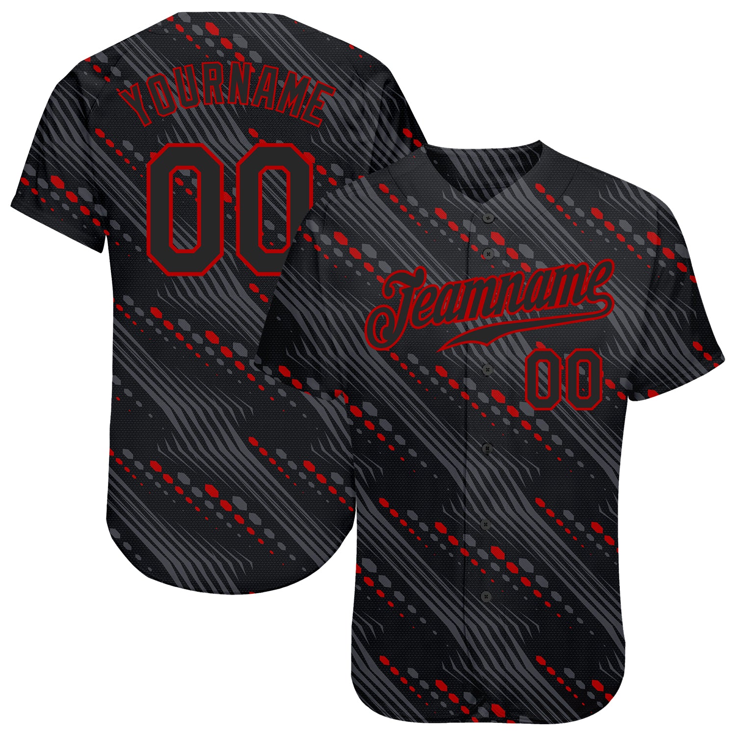 Custom Baseball Jersey Black Black-Red 3D Pattern Design Authentic Men's Size:3XL