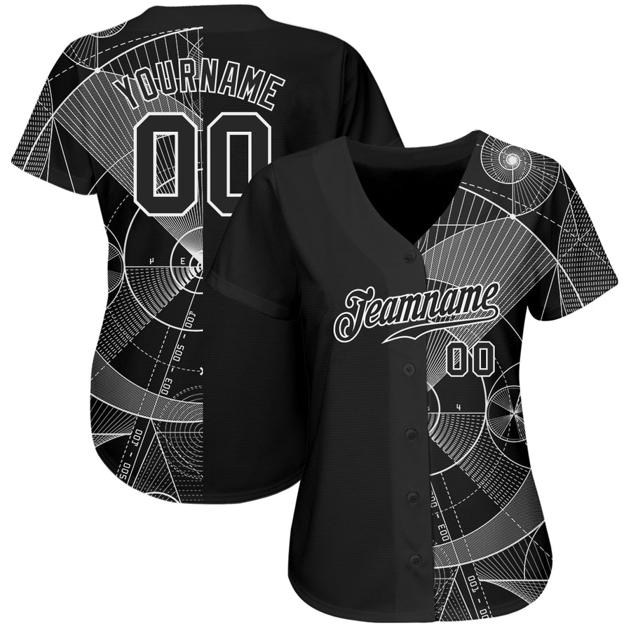Custom Black Black-White 3D Pattern Design Geometry Authentic Baseball Jersey