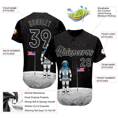 Custom Black Black-White 3D Pattern Design Astronaut Authentic Baseball Jersey