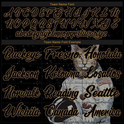 Custom Black Black-Old Gold 3D Pattern Design Astronaut Authentic Baseball Jersey