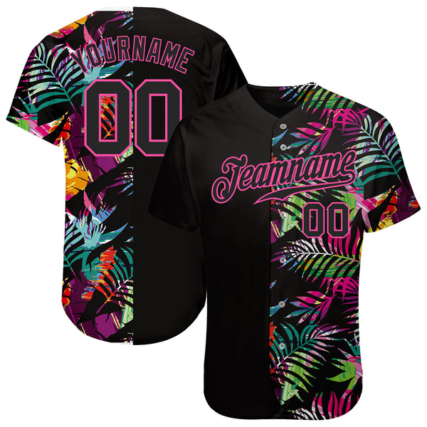 Custom 3D Pattern Baseball Jersey Black Black-Pink Design Tropical Palm  Leaves Authentic - FansIdea