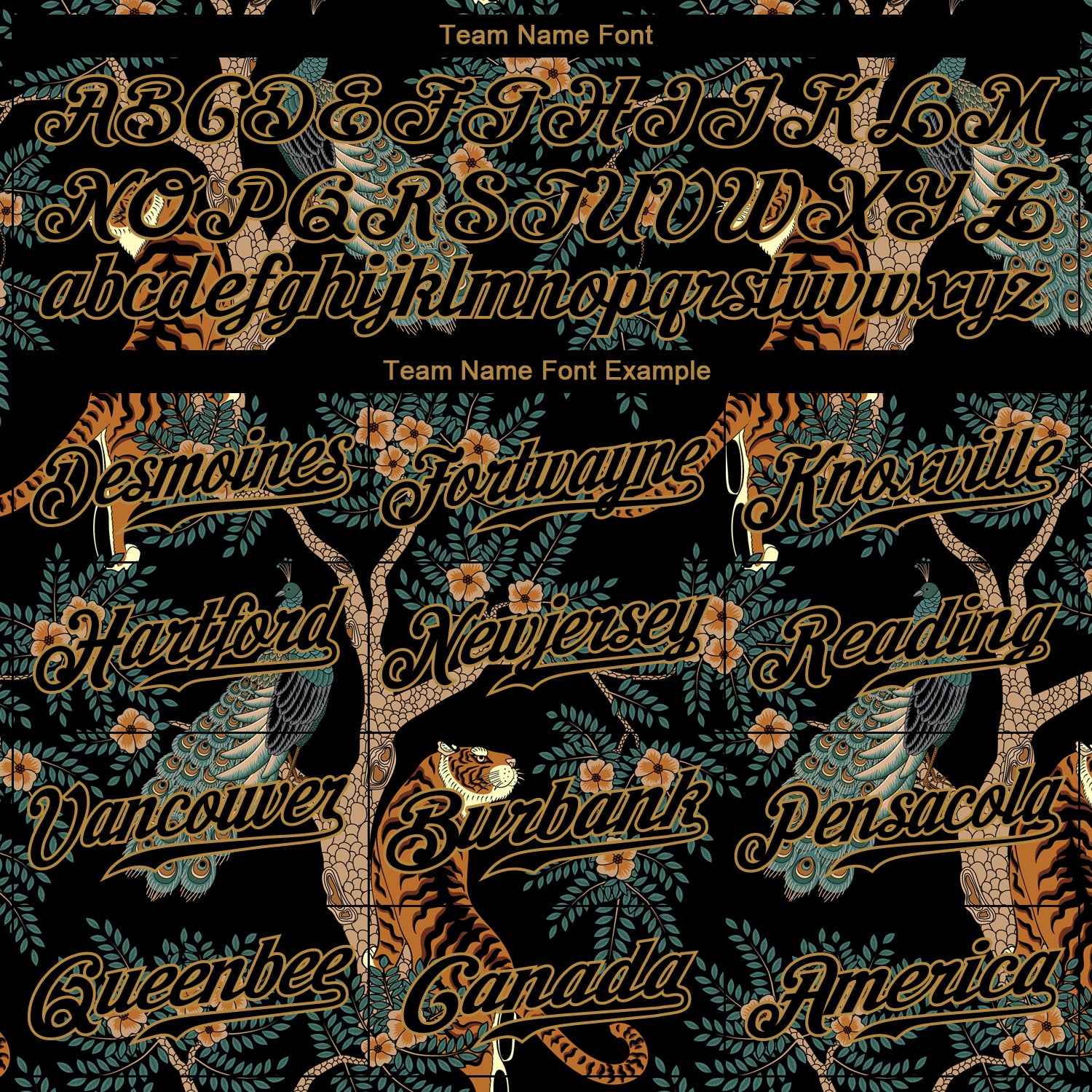 Custom Black Black-Old Gold 3D Pattern Design Tiger And Peacock Authentic Baseball Jersey