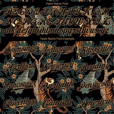 Custom Black Black-Old Gold 3D Pattern Design Tiger And Peacock Authentic Baseball Jersey