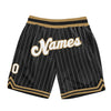 Custom Black White Pinstripe White-Old Gold Authentic Basketball Shorts