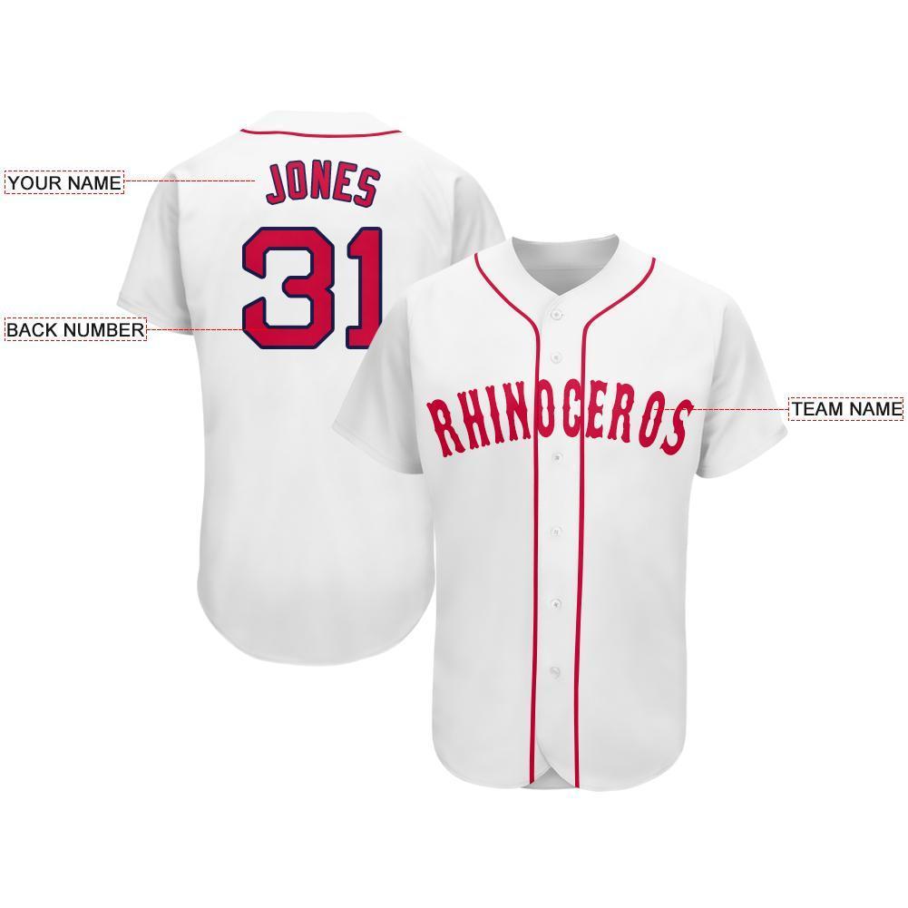 Custom White Red-Navy Baseball Jersey