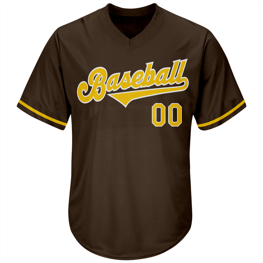 Custom Brown Gold-White Authentic Throwback Rib-Knit Baseball Jersey Shirt