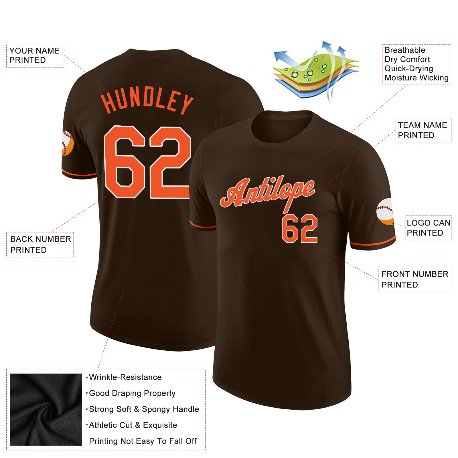 Custom Brown Orange-White Performance T-Shirt