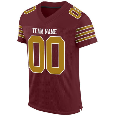 Custom Burgundy Old Gold-White Mesh Authentic Football Jersey