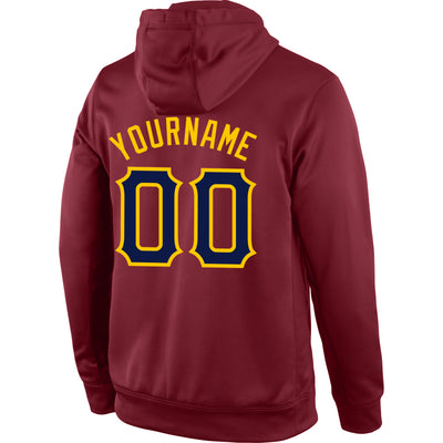 Custom Stitched Burgundy Navy-Gold Sports Pullover Sweatshirt Hoodie