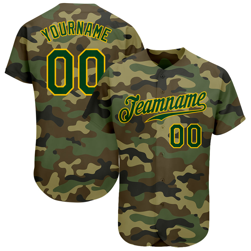 Custom Baseball Jersey Camo Green-Gold Authentic Salute to Service Men's Size:XL