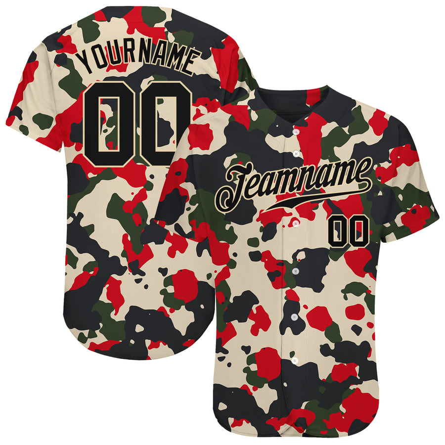 Custom Camo Black-Cream 3D Authentic Salute To Service Baseball Jersey
