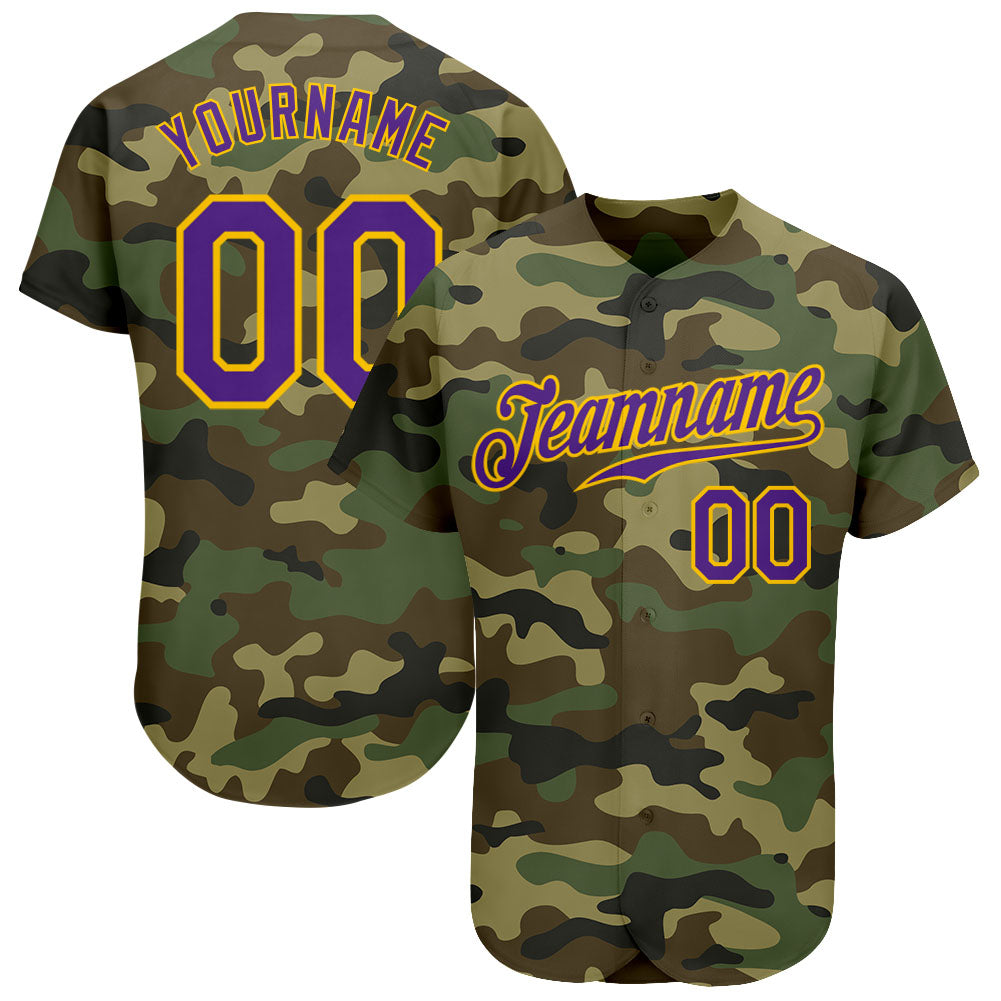Custom Baseball Jersey Camo Purple-Gold Authentic Salute to Service Men's Size:XL