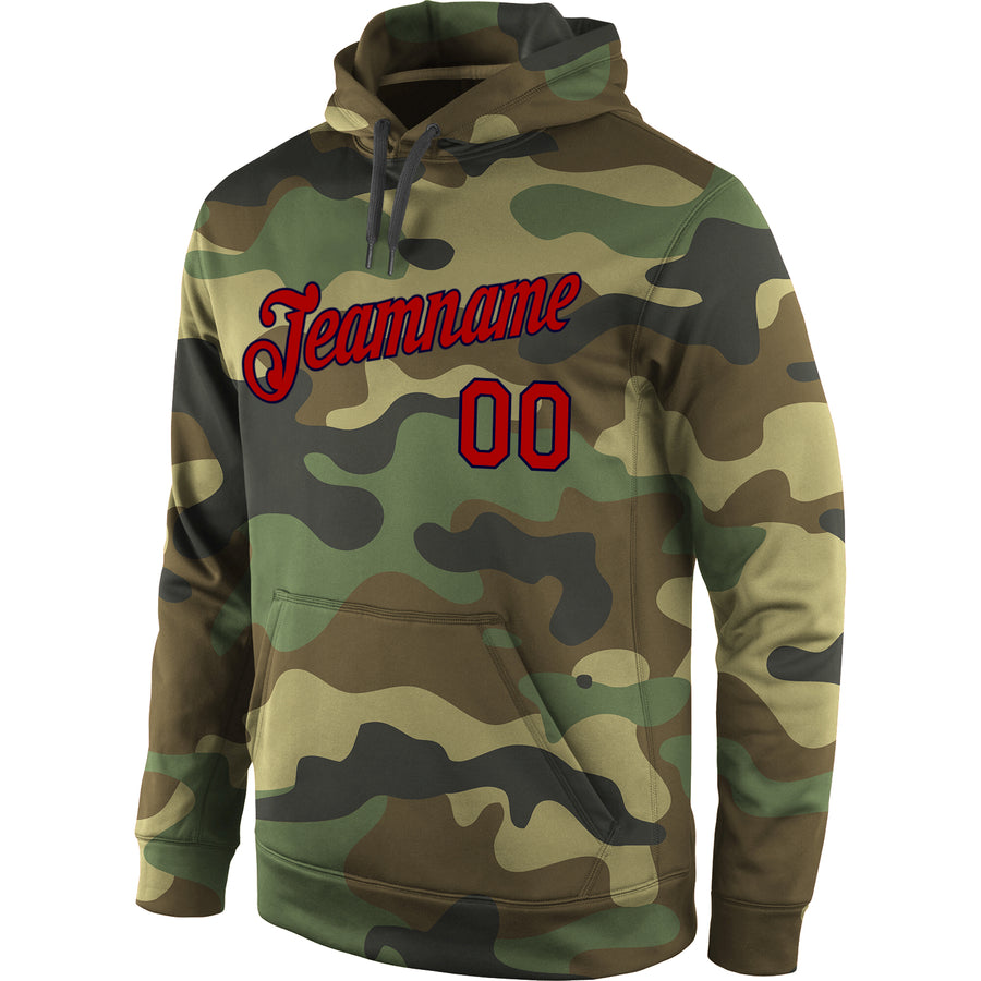 Custom Stitched Camo Red-Navy Sports Pullover Sweatshirt Salute To Service Hoodie