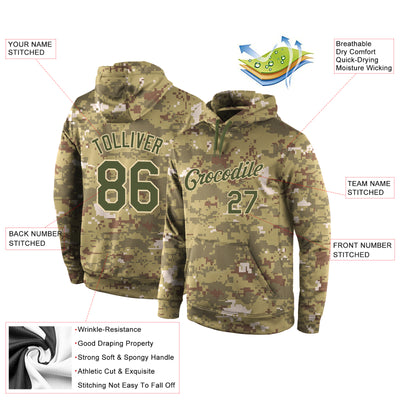Custom Stitched Camo Olive-Cream Sports Pullover Sweatshirt Salute To Service Hoodie