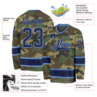 Custom Camo Navy-Light Blue Salute To Service Hockey Jersey