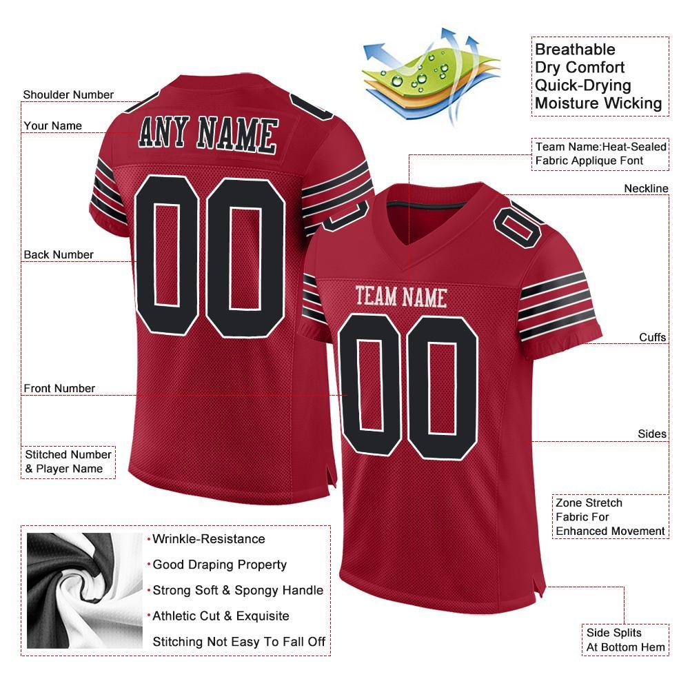 Custom Cardinal Black-White Mesh Authentic Football Jersey
