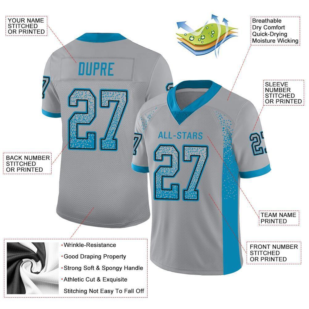 Custom Light Gray Panther Blue-Black Drift Fashion Football Jersey