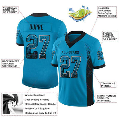 Custom Panther Blue Black-Gray Drift Fashion Football Jersey