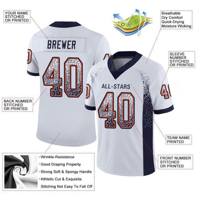 Custom White Navy-Orange Drift Fashion Football Jersey
