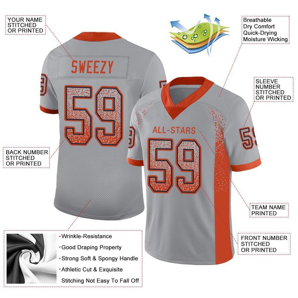 Custom Light Gray Orange-Navy Drift Fashion Football Jersey