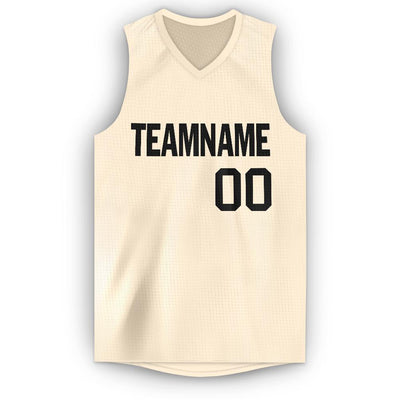Custom Cream Black V-Neck Basketball Jersey