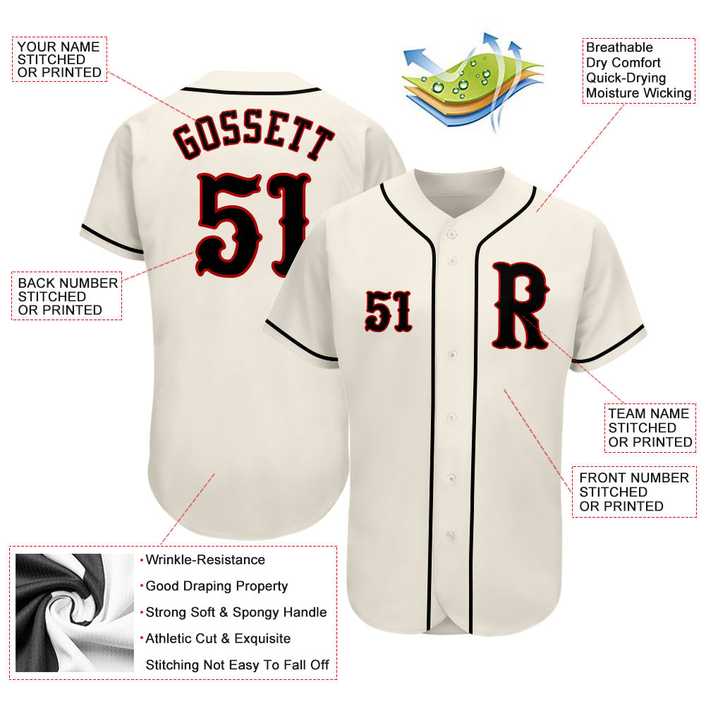 Custom Cream Black-Red Authentic Baseball Jersey
