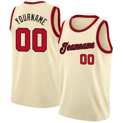 FANSIDEA Custom Black White-Red Authentic Throwback Basketball Jersey Youth Size:L