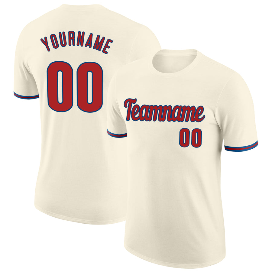 Custom Cream Red-Royal Performance T-Shirt