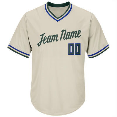 Custom Cream Hunter Green-Royal Authentic Throwback Rib-Knit Baseball Jersey Shirt