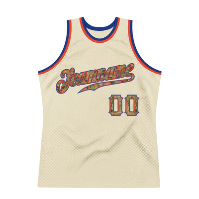 Custom Cream Camo-Royal Authentic Throwback Basketball Jersey