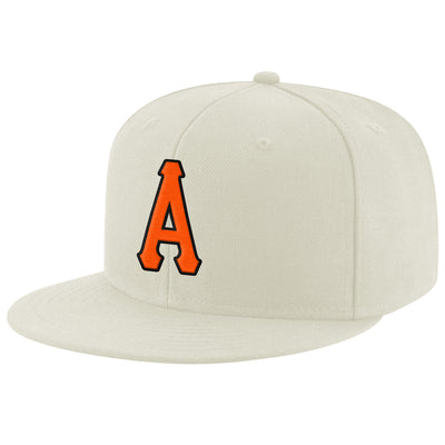 Custom Cream Orange-Black Stitched Adjustable Snapback Hat