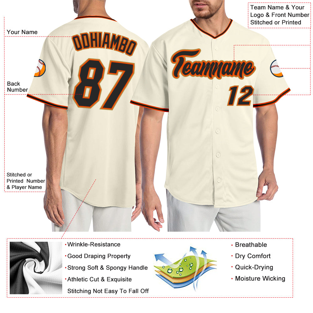 Custom Cream Black-Orange Authentic Baseball Jersey Preschool Size:S