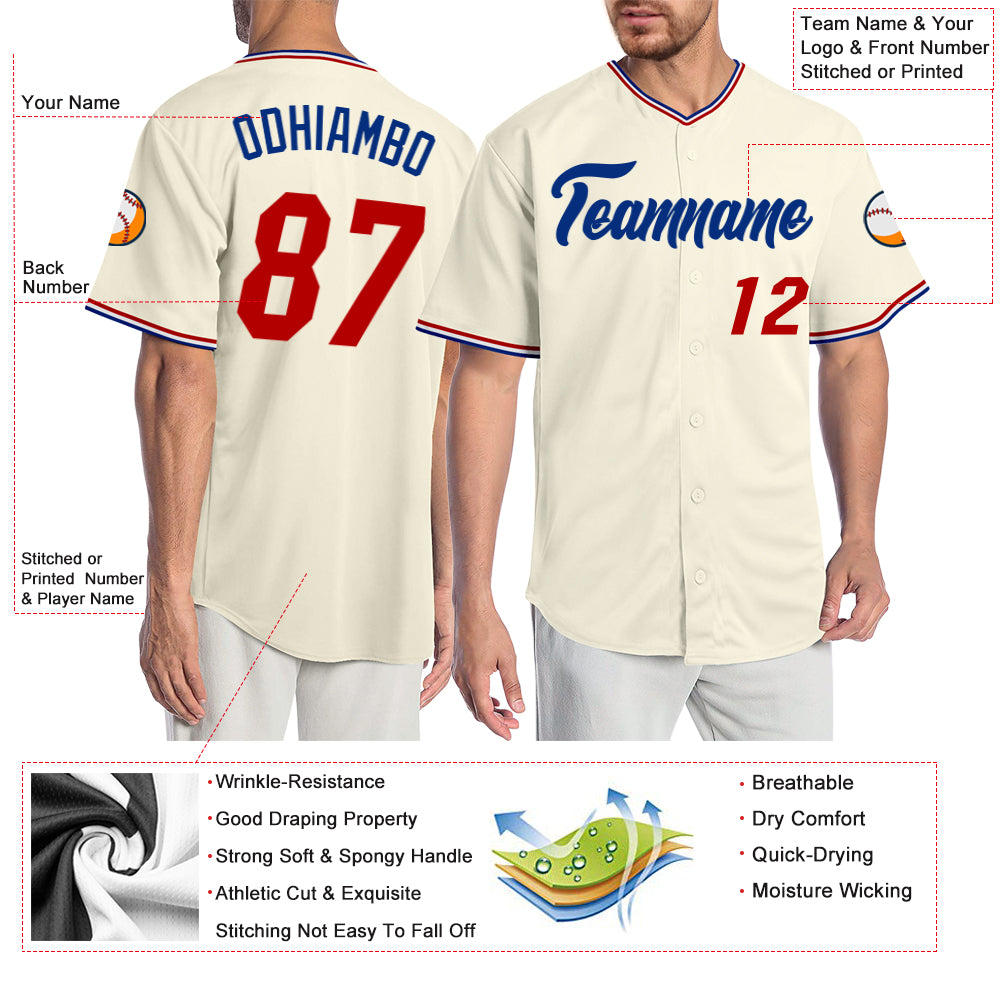 Custom Cream Red-Royal Authentic Baseball Jersey