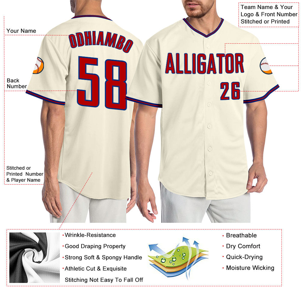 Custom Cream Red-Royal Authentic Baseball Jersey
