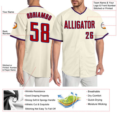 Custom Cream Red-Royal Authentic Baseball Jersey