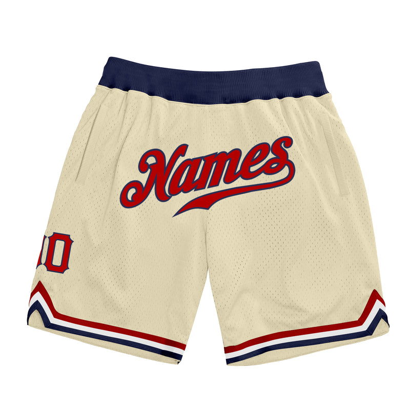Custom Cream Basketball Shorts Red-Navy Authentic Throwback - FansIdea