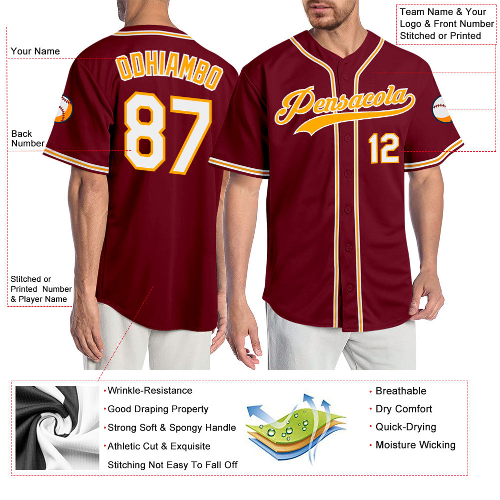 Custom Crimson White-Gold Authentic Baseball Jersey