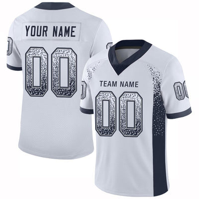 Custom White Navy-Gray Drift Fashion Football Jersey