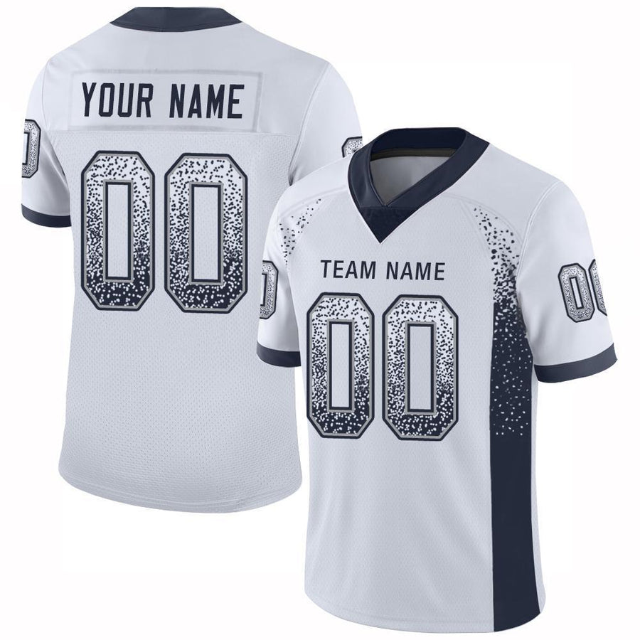 Custom White Navy-Gray Drift Fashion Football Jersey