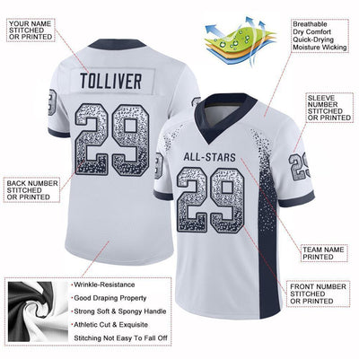 Custom White Navy-Gray Drift Fashion Football Jersey