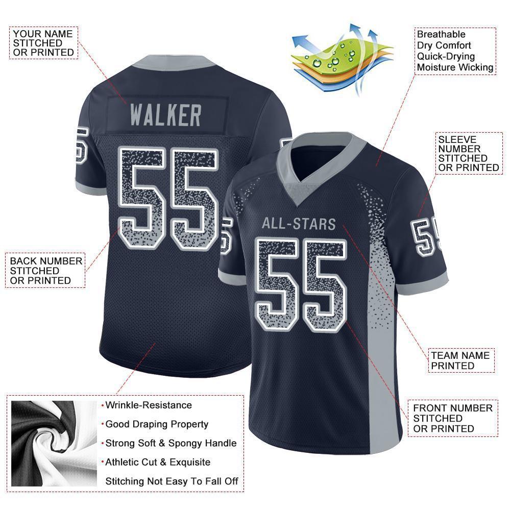 Custom Navy Light Gray-White Drift Fashion Football Jersey