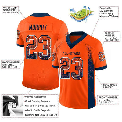 Custom Orange Navy-White Drift Fashion Football Jersey