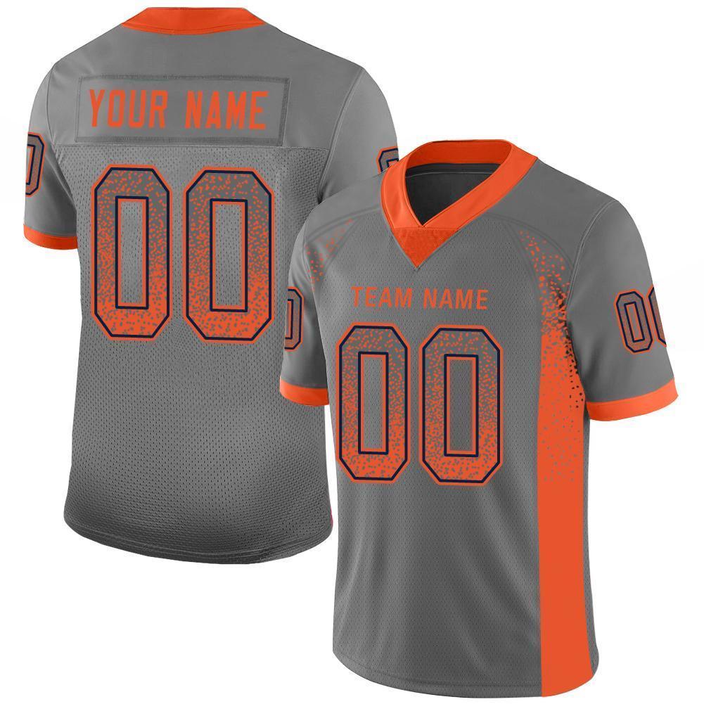 Custom Gray Orange-Navy Drift Fashion Football Jersey